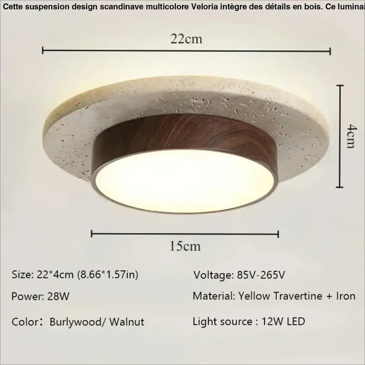 Plafonnier led moderne en bois de noyer et pierre