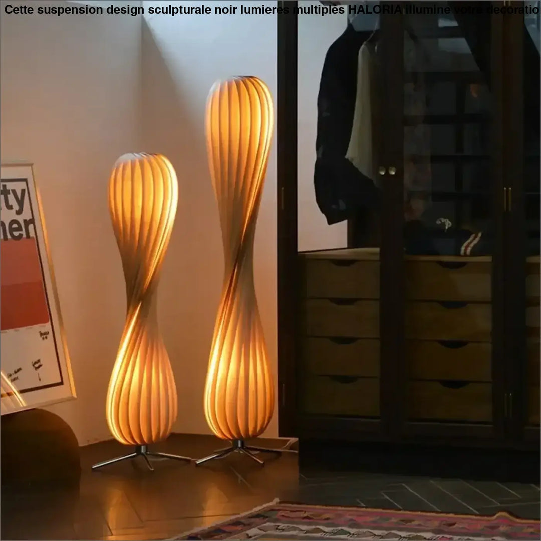 Lampadaire japonais design en bois torsadé style naturel