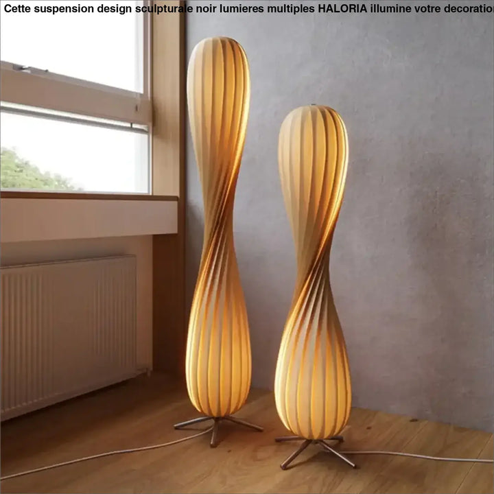 Lampadaire japonais design en bois torsadé style naturel
