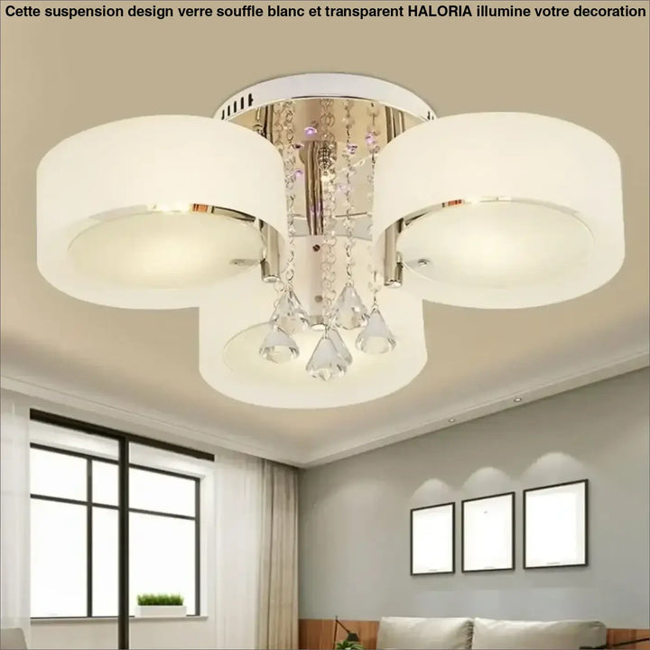 Luminaire Plafonnier Moderne Trois Abat Jours Verre Blanc Chromé