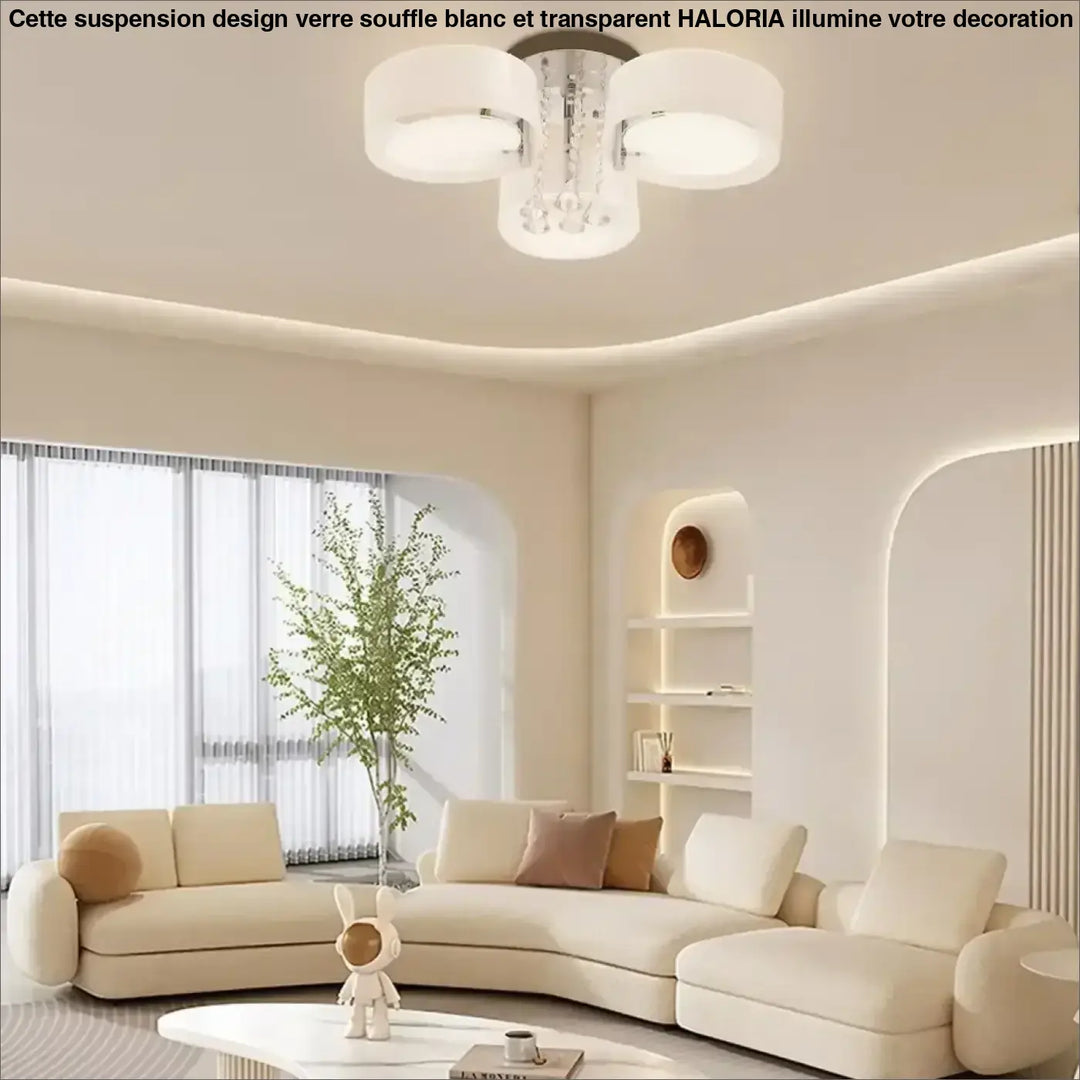 Luminaire Plafonnier Moderne Trois Abat Jours Verre Blanc Chromé