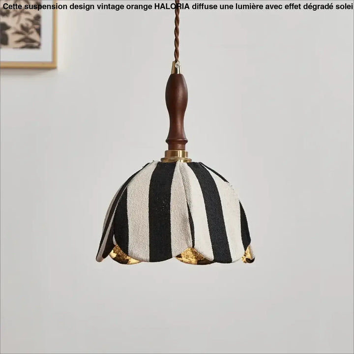 Suspension luminaire striée noir et blanc avec détail doré vintage