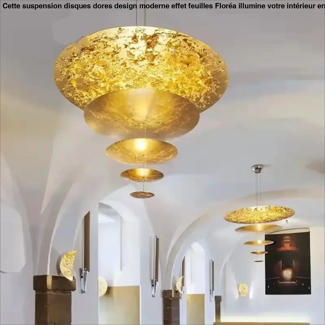 Suspension Disques Dorés Design Moderne Effet Feuilles

