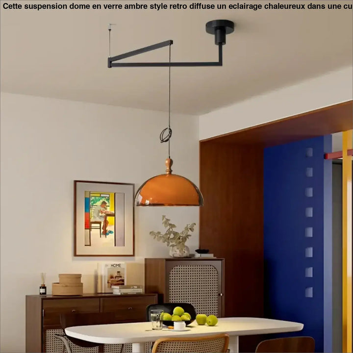 Suspension dôme en verre ambré style rétro pour cuisine ou salon

