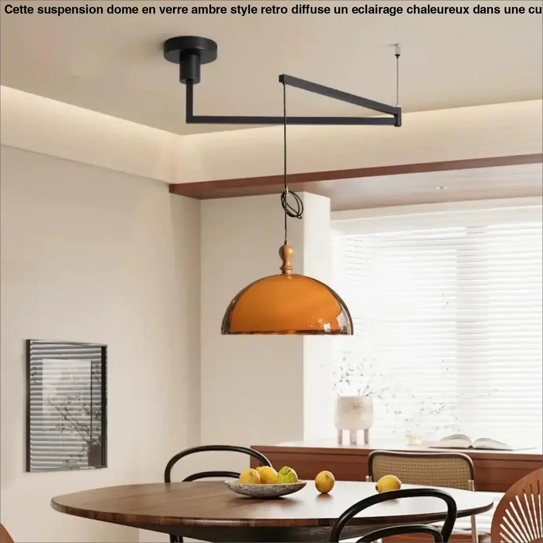 Suspension dôme en verre ambré style rétro pour cuisine ou salon

