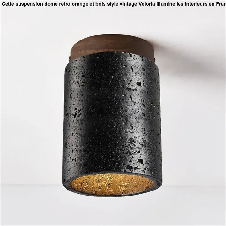 Plafonnier led noir texturé avec détails bois élégant style