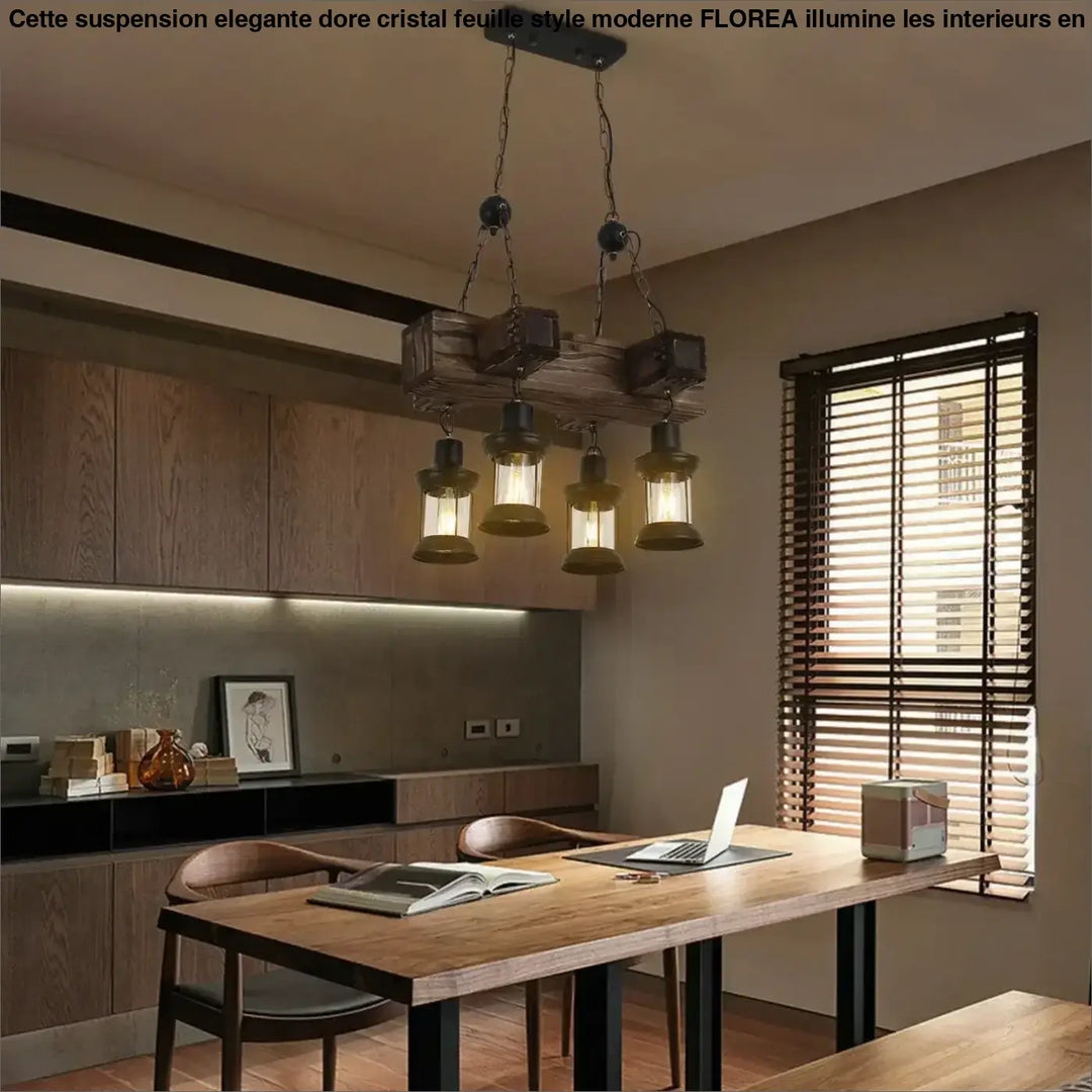 Suspension rustique bois lanterne industrielle cuisine