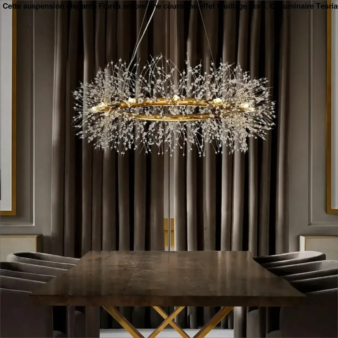 Suspension Élégante En Forme De Couronne Effet Feuillage Doré Chic