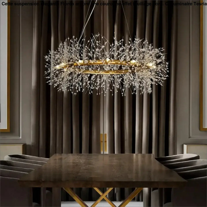 Suspension Élégante En Forme De Couronne Effet Feuillage Doré Chic