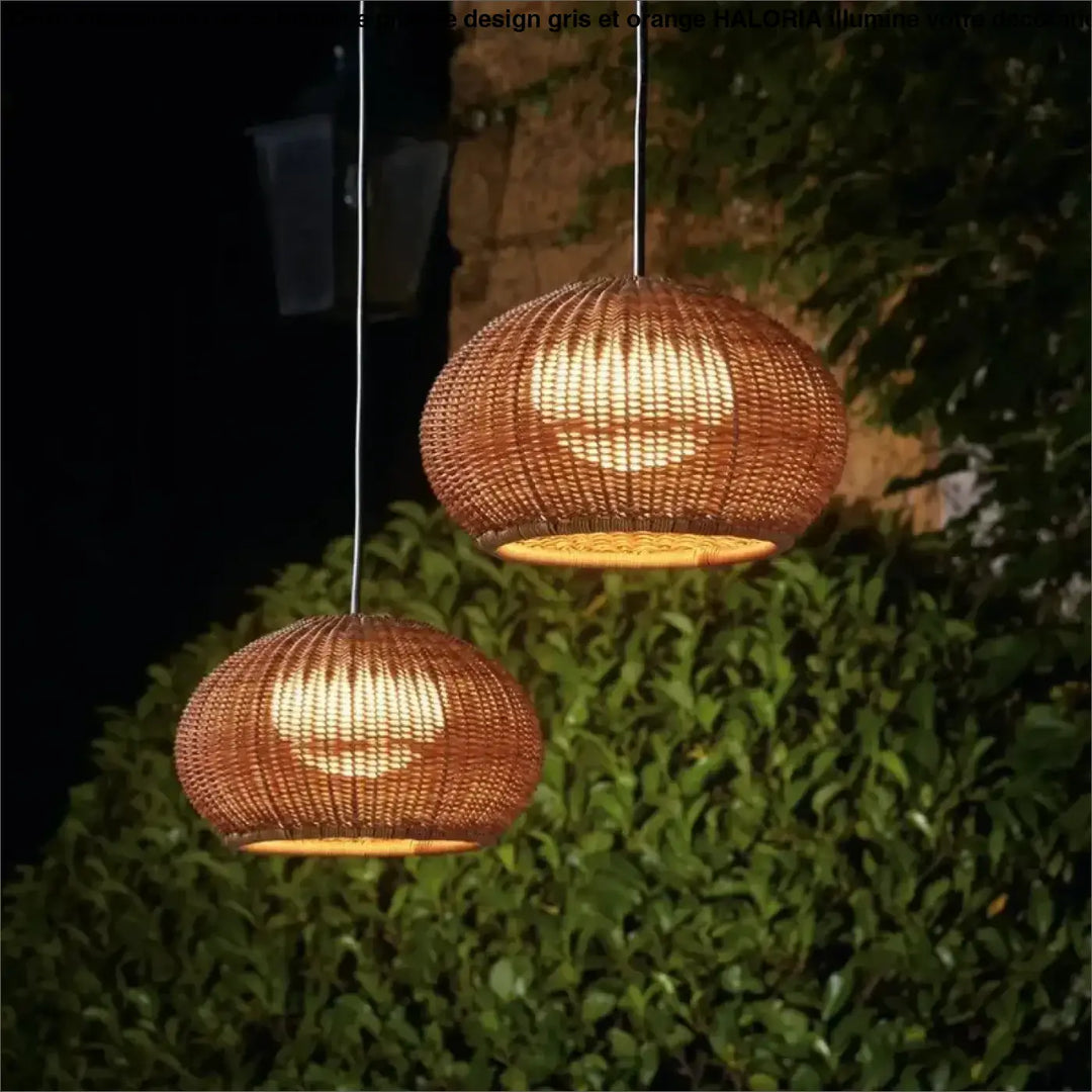 Luminaire d’extérieur tissé naturel élégant en rotin