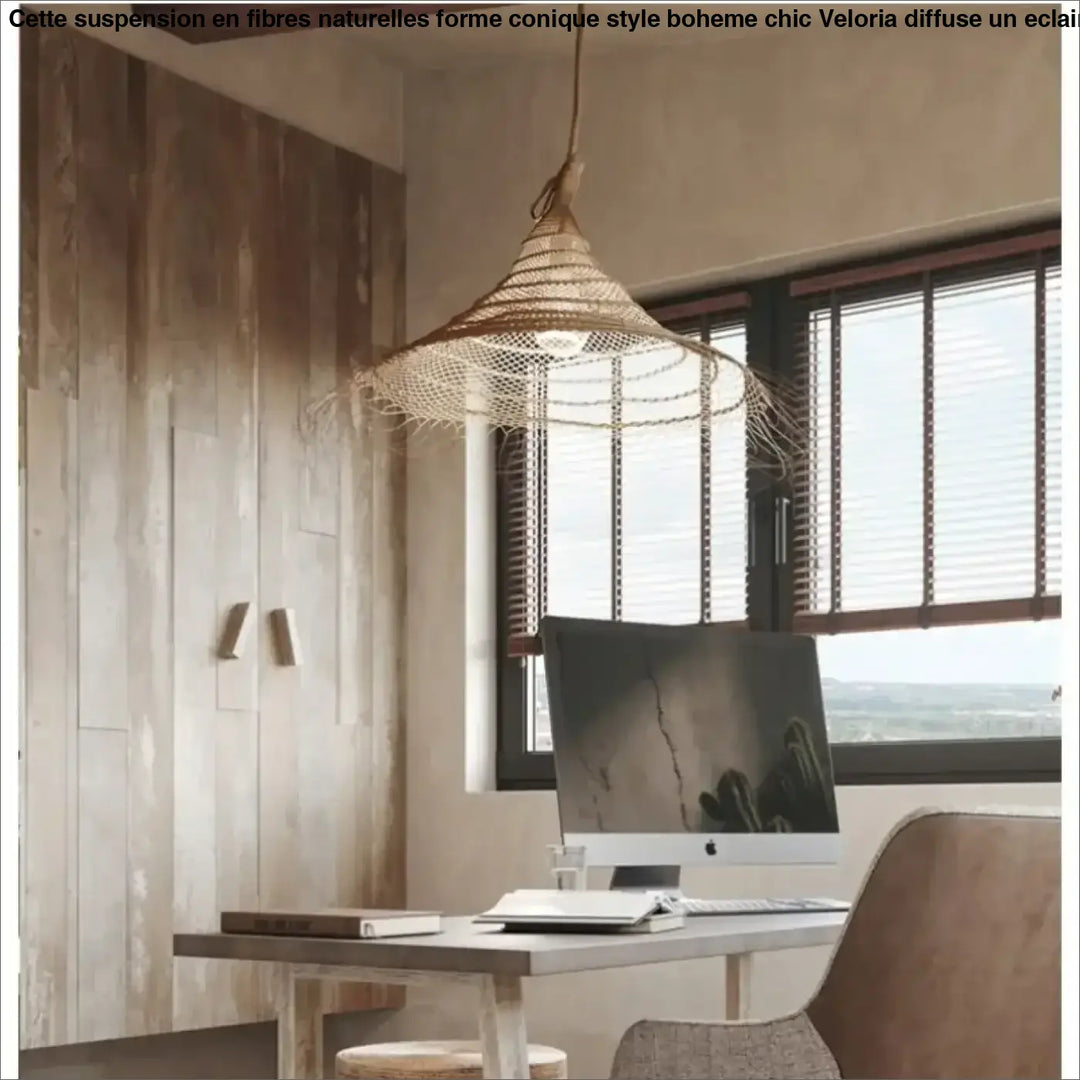 Suspension en fibres naturelles forme conique style bohème chic

