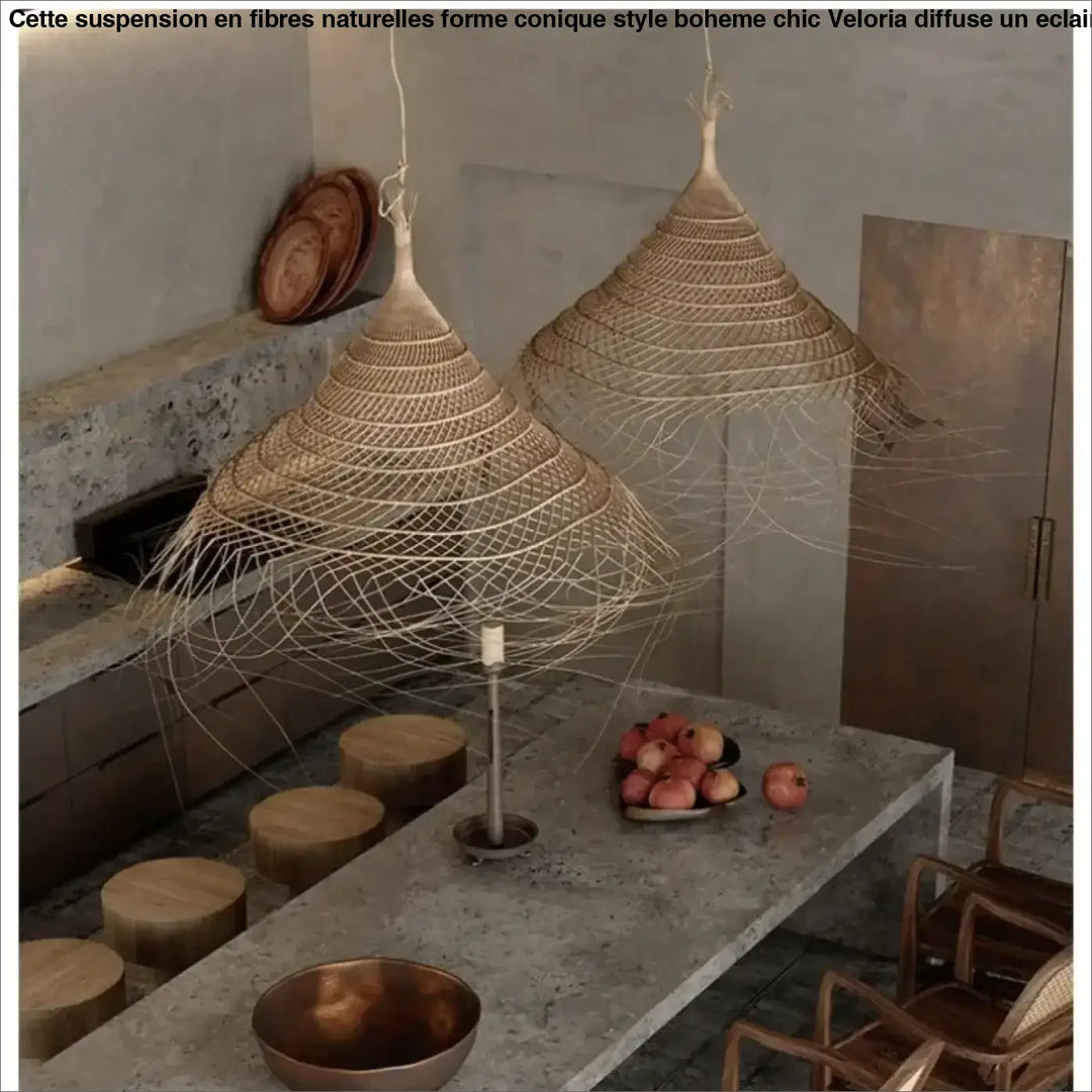 Suspension en fibres naturelles forme conique style bohème chic

