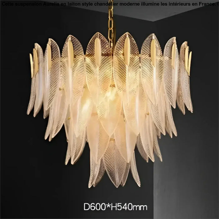 Suspension luminaire dorée en verre sculpté style art déco chic