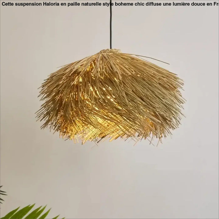 Suspension en paille naturelle style bohème chic lumineux

