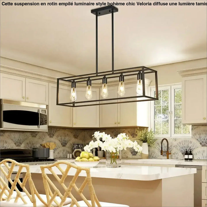 Suspension rectangulaire noire style loft avec ampoules led