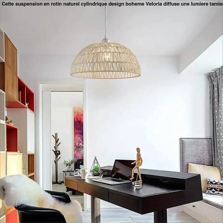 Suspension design bohème en fibre tressée style chic