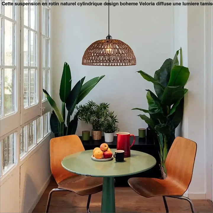 Suspension design bohème en fibre tressée style chic