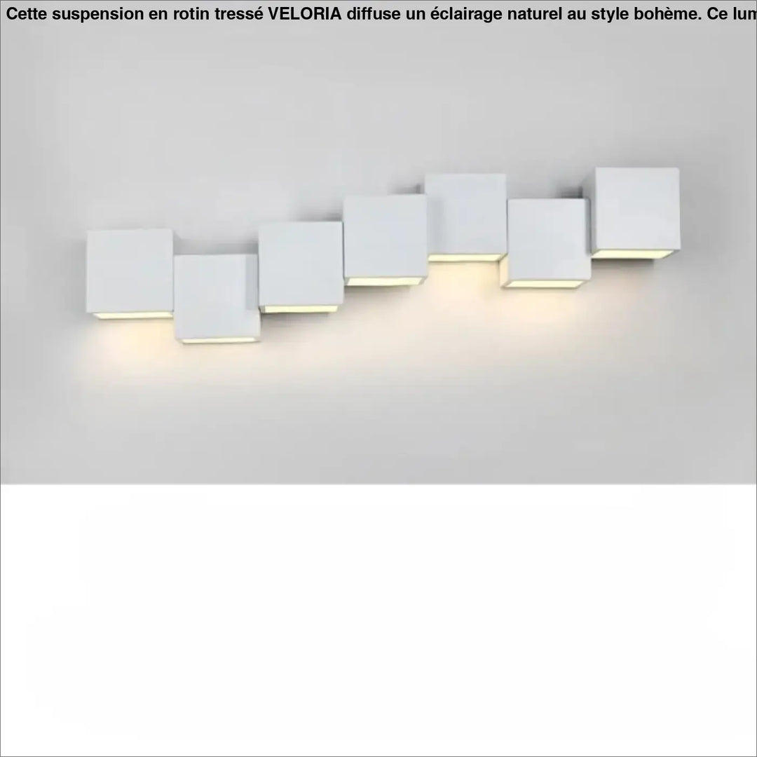 Applique murale kubora en forme de cube blanc moderne avec effet lumineux led chaud et carrés flottants design