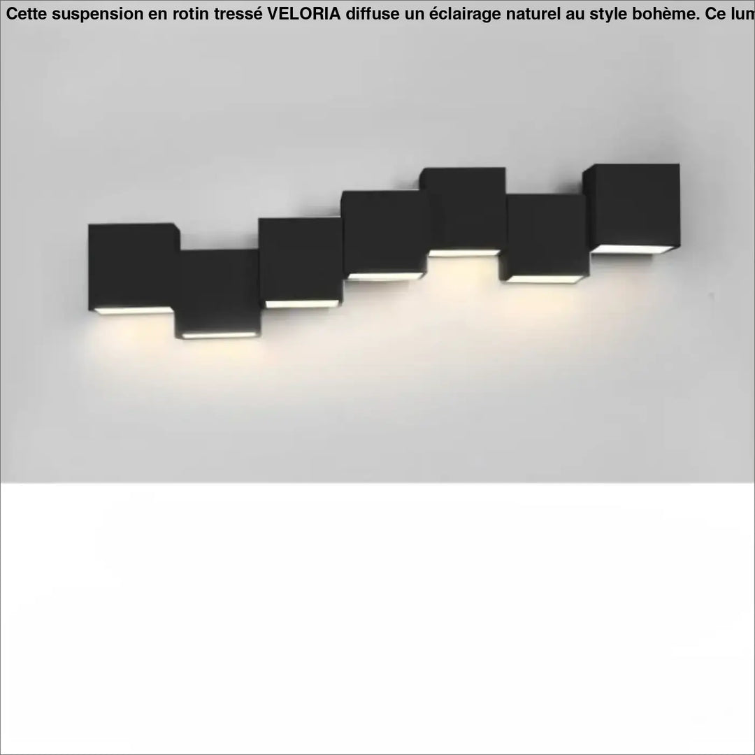 Applique murale kubora en cube noir moderne avec effet lumineux encastré pour carrés flottants design contemporain
