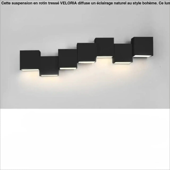 Applique murale kubora en cube noir moderne avec effet lumineux encastré pour carrés flottants design contemporain