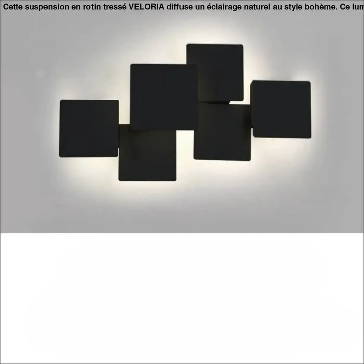 Applique murale kubora carrés flottants en noir avec un effet lumineux minimaliste et design contemporain