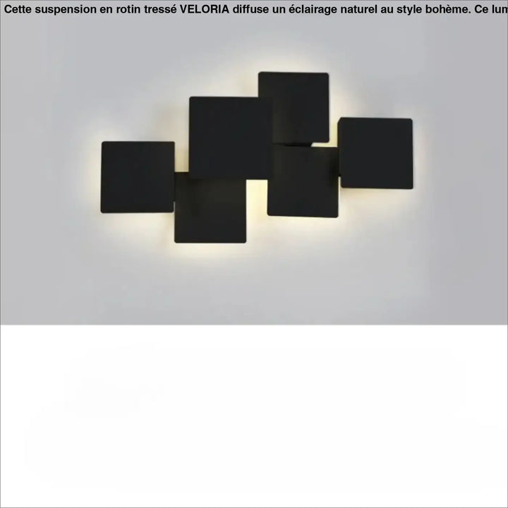 Applique murale kubora noire carrés flottants avec effet lumineux minimaliste et design moderne