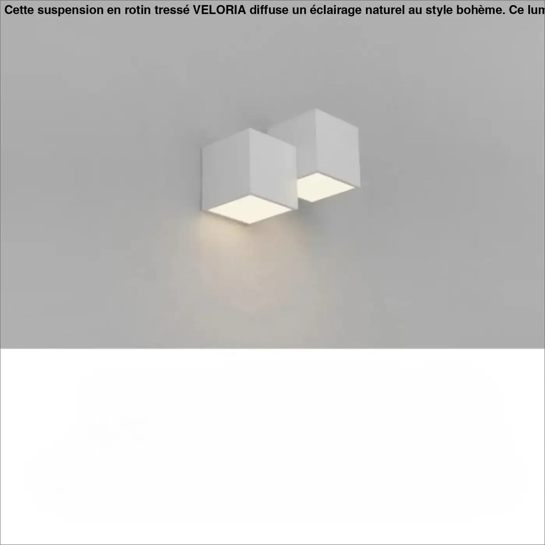 Applique murale kubora minimaliste carrés flottants blancs avec effet lumineux doux et lignes épurées