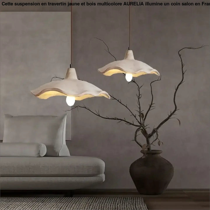 Suspension luminaire céramique blanc à forme ondulée moderne