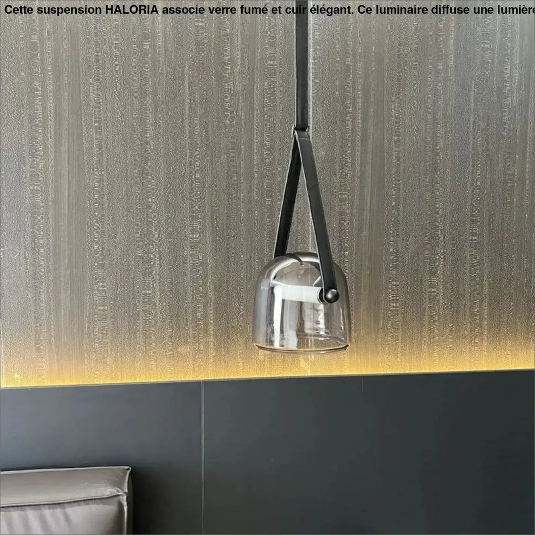 Suspension en verre fumé avec sangles en cuir élégant