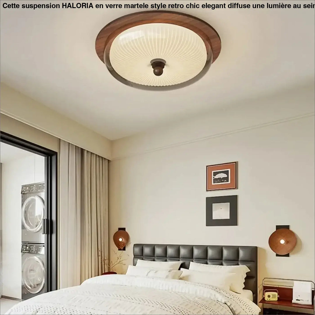 Plafonnier design en bois et verre à éclairage doux moderne