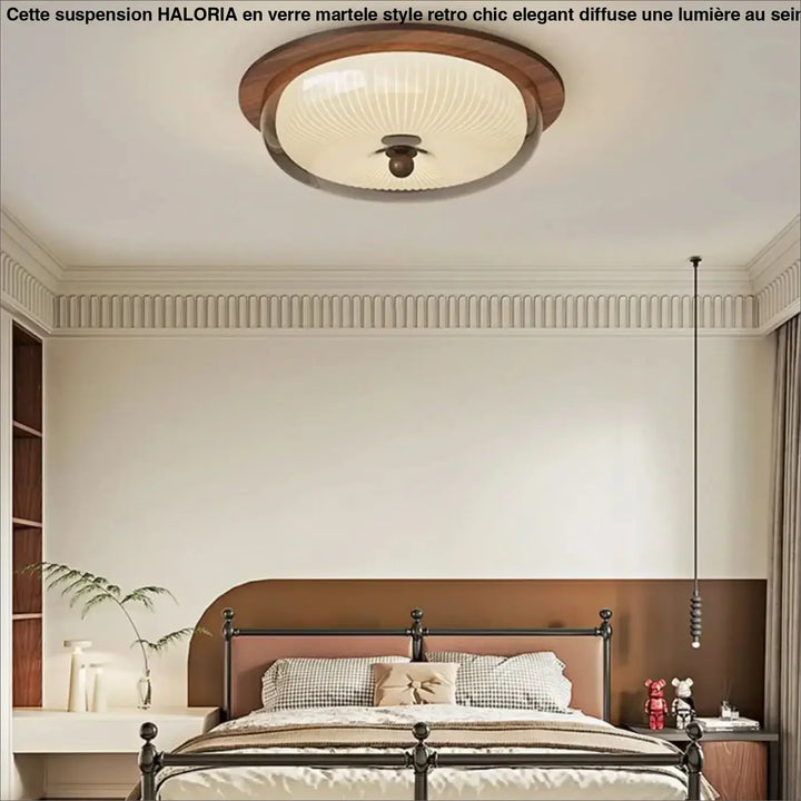 Plafonnier design en bois et verre à éclairage doux moderne
