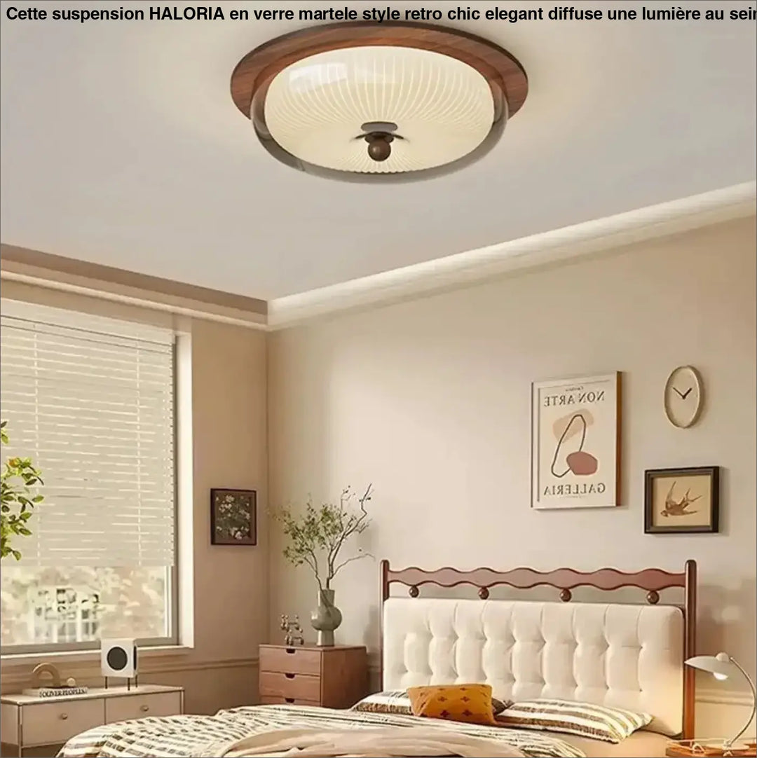 Plafonnier design en bois et verre à éclairage doux moderne