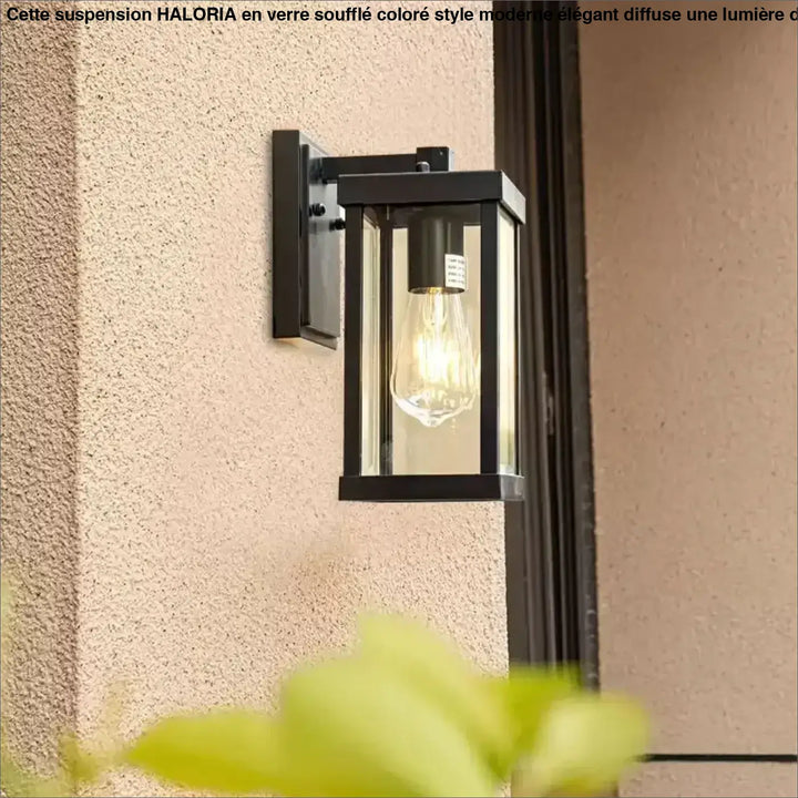 Applique murale noir extérieur en verre clair à la lumière chaude