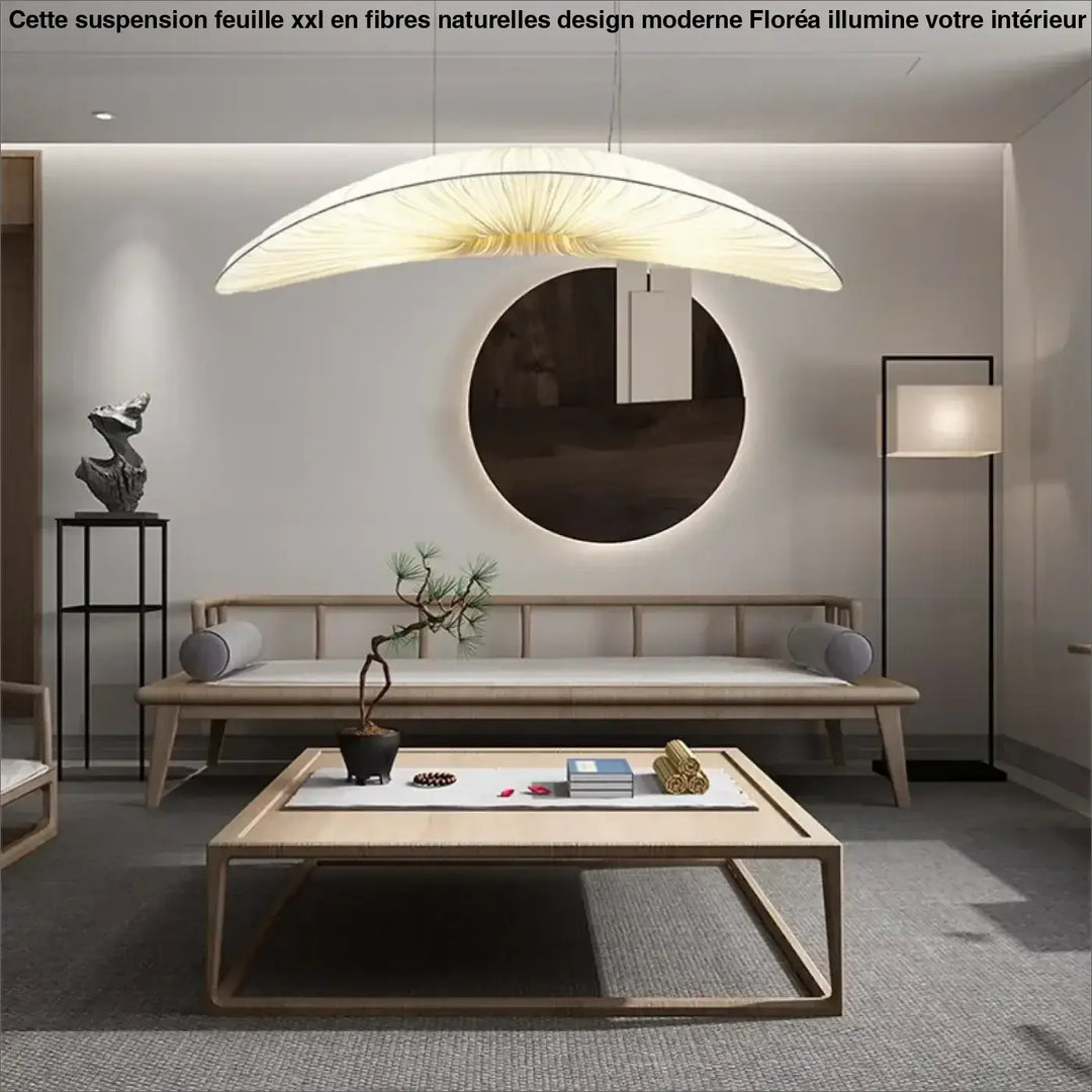 Suspension Feuille XXL en Fibres Naturelles Design Moderne

