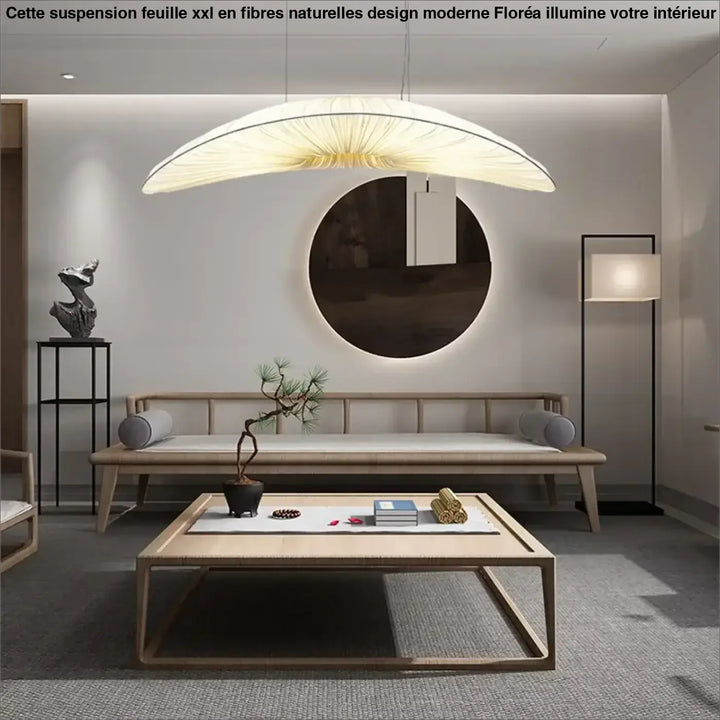 Suspension Feuille XXL en Fibres Naturelles Design Moderne


