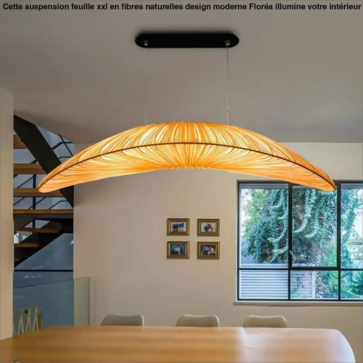 Suspension Feuille XXL en Fibres Naturelles Design Moderne

