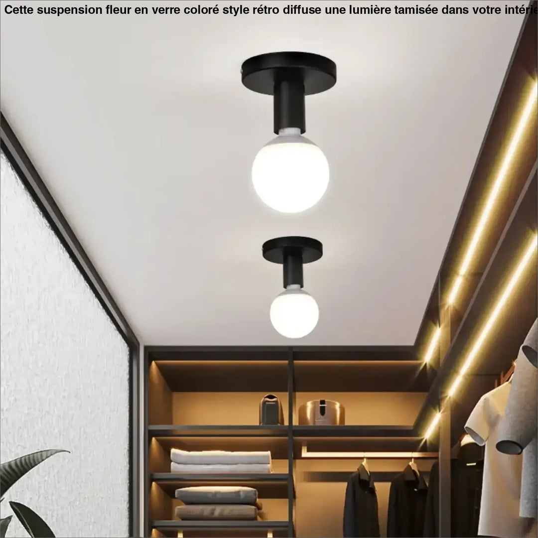 Plafonnier Minimaliste Noir À Ampoule Globe Apparente

