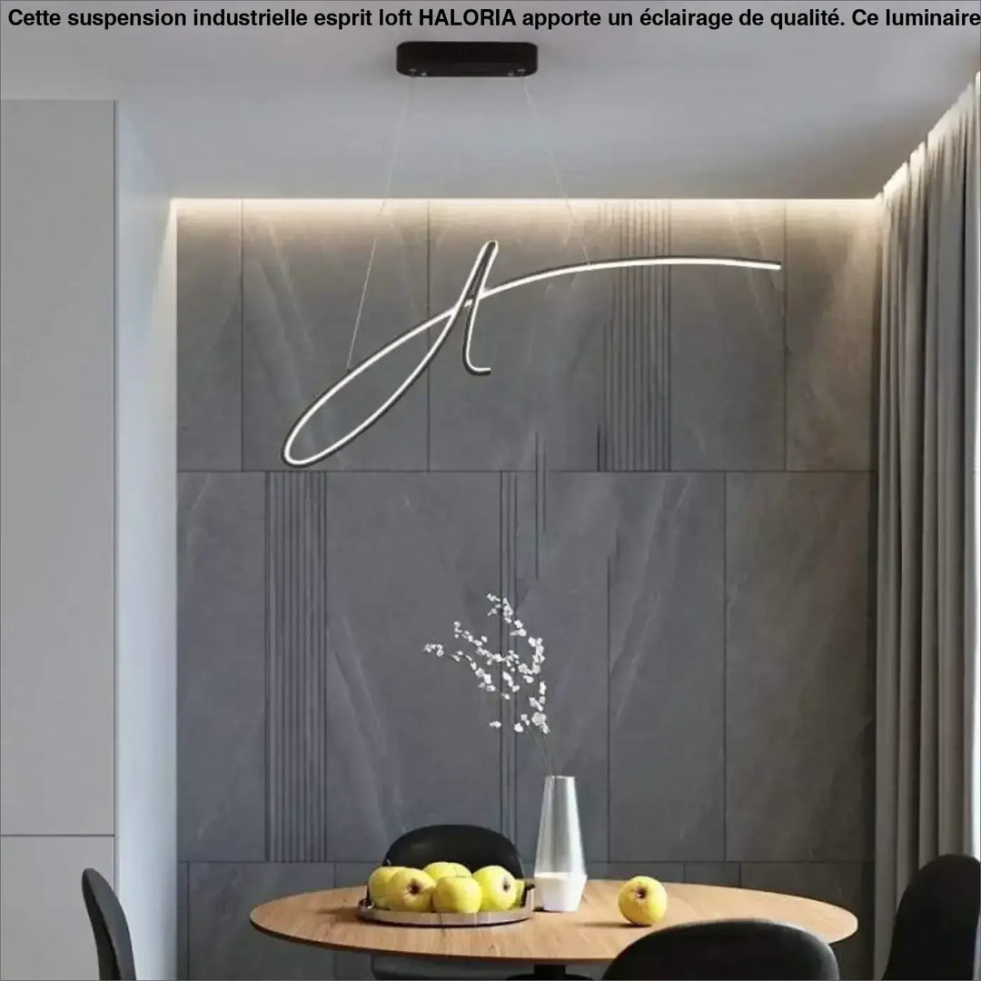 Suspension industrielle esprit loft haloria led minimaliste moderne en lumière blanche pour intérieur contemporain