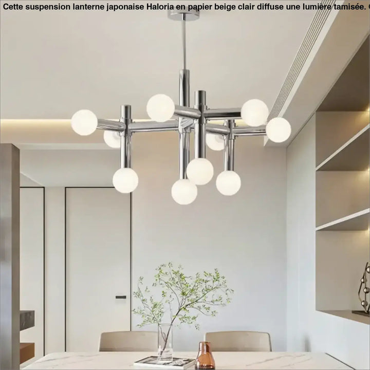 Suspension Branchée Chrome Avec Diffuseurs Sphériques

