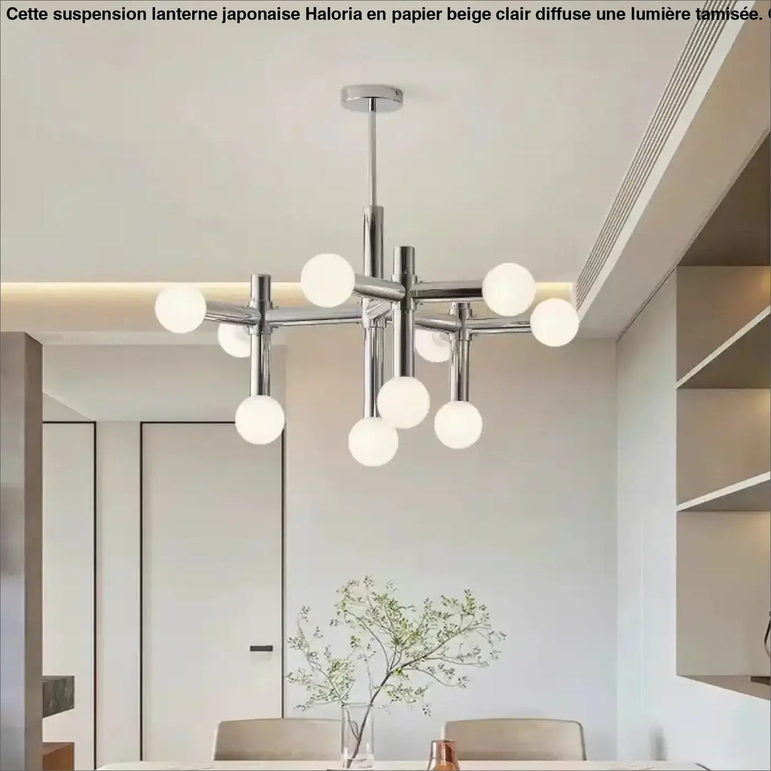Suspension Branchée Chrome Avec Diffuseurs Sphériques

