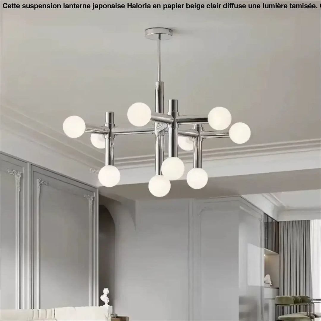 Suspension Branchée Chrome Avec Diffuseurs Sphériques

