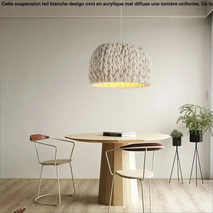 Suspension Tressée Design Beige En Laine Moderne


