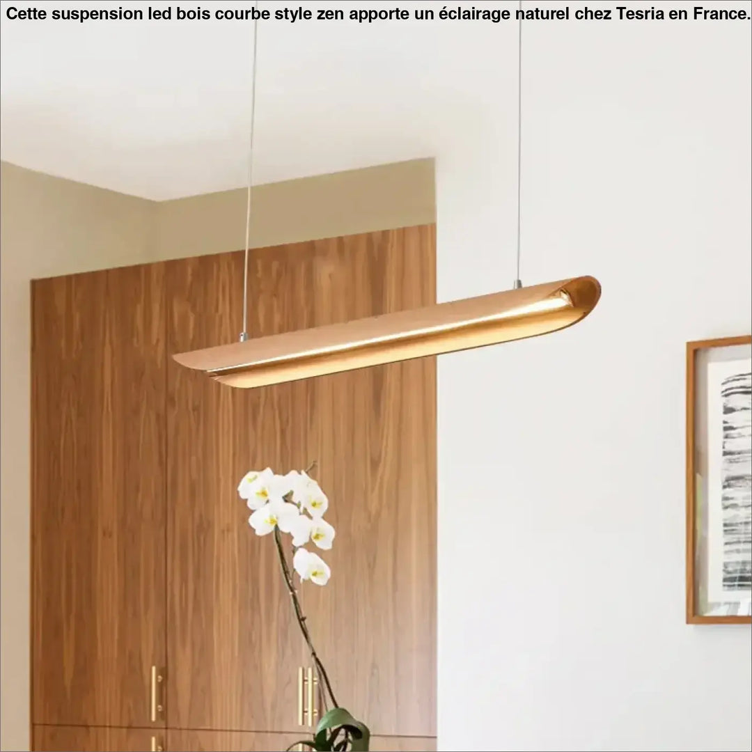 Suspension LED bois courbé style zen naturel et design épuré

