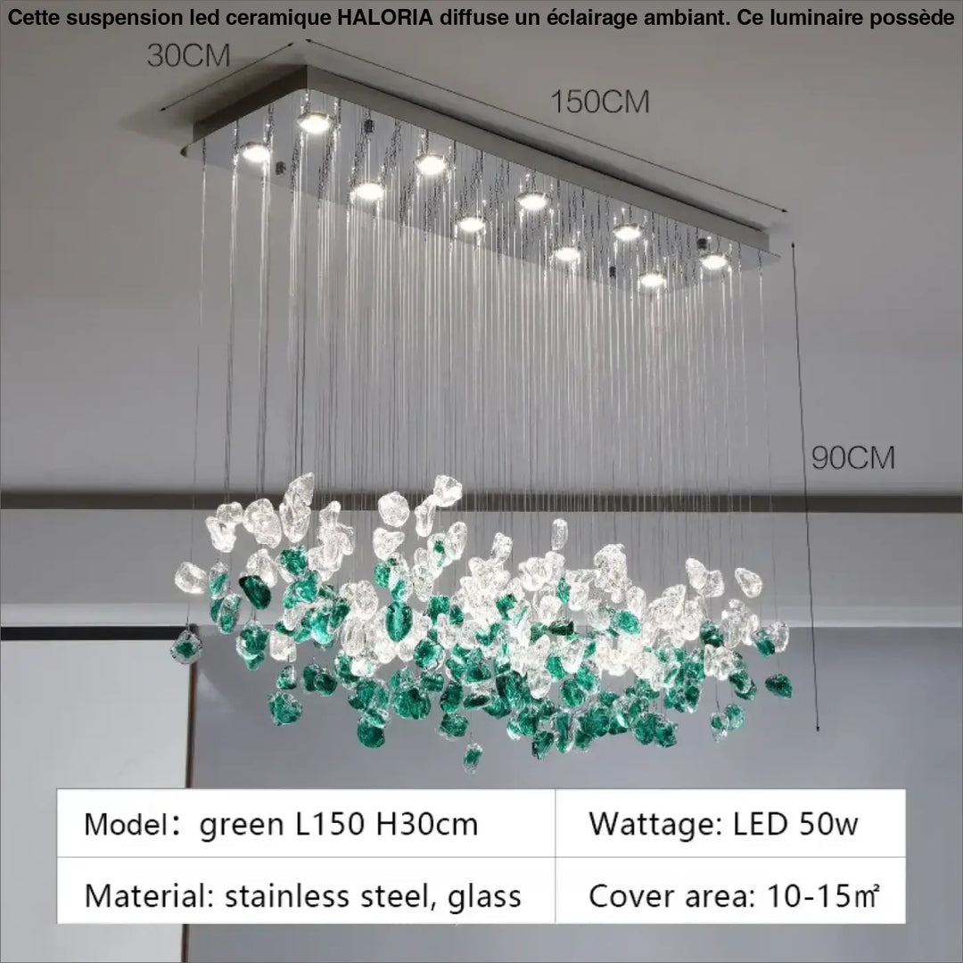Suspension luminaire en cristal vert et transparent au style raffiné