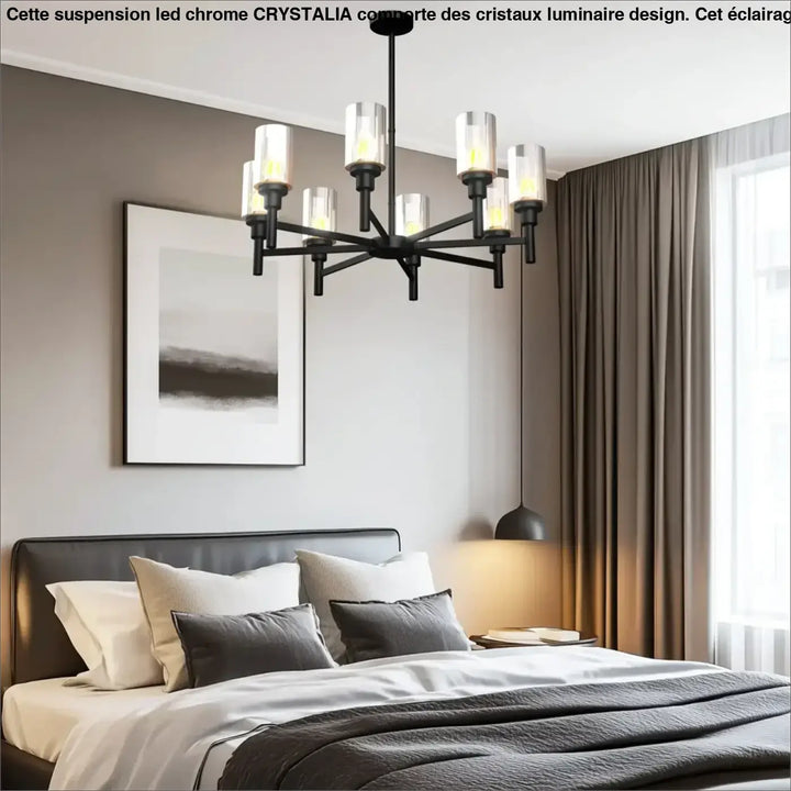 Suspension luminaire design industriel en verre et en métal noir chic