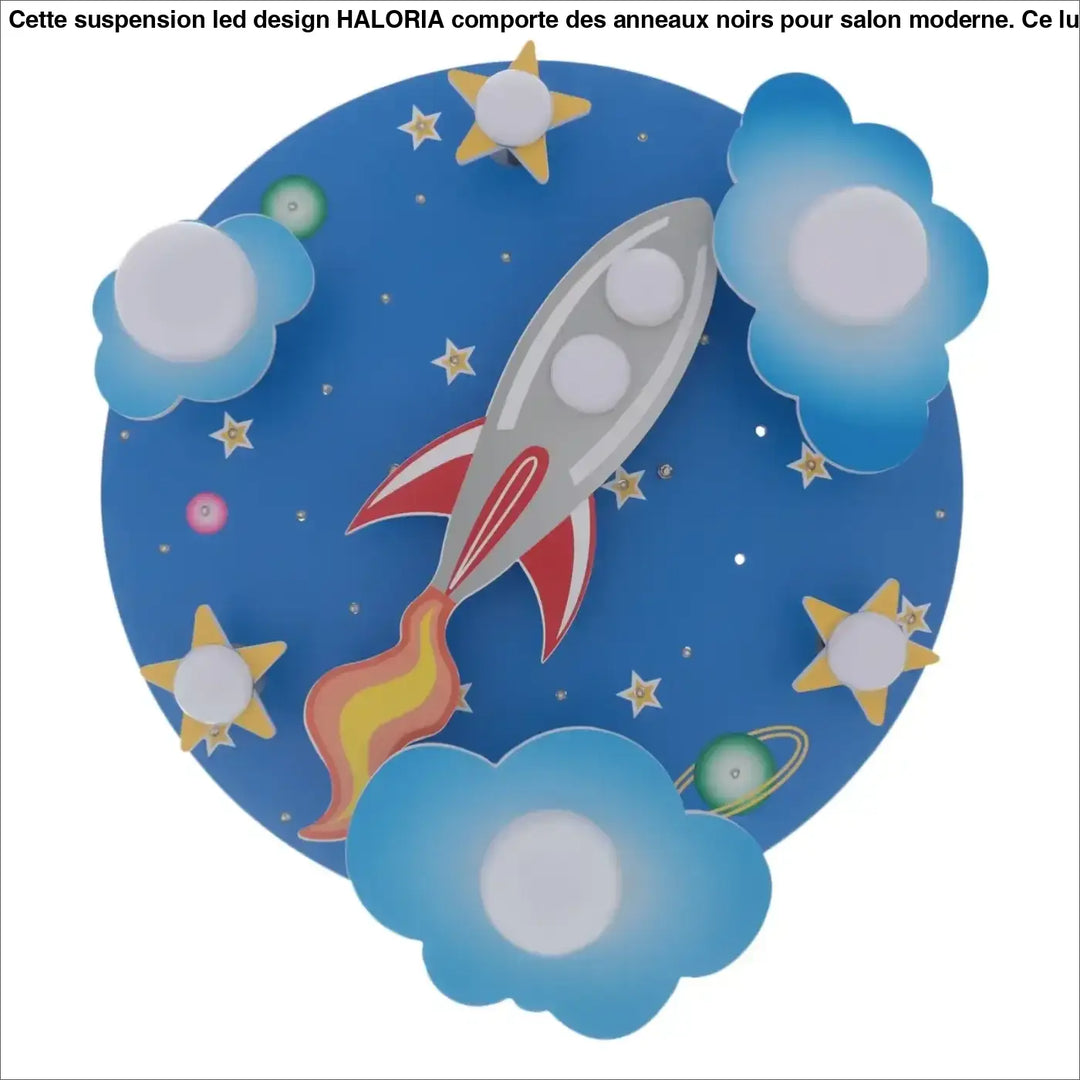 Plafonnier Enfant Fusée Ciel Étoilé Bleu Design Ludique

