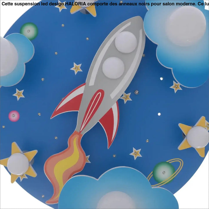 Plafonnier Enfant Fusée Ciel Étoilé Bleu Design Ludique

