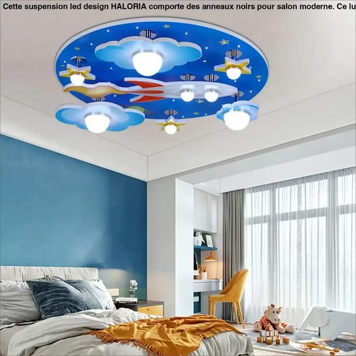 Plafonnier Enfant Fusée Ciel Étoilé Bleu Design Ludique

