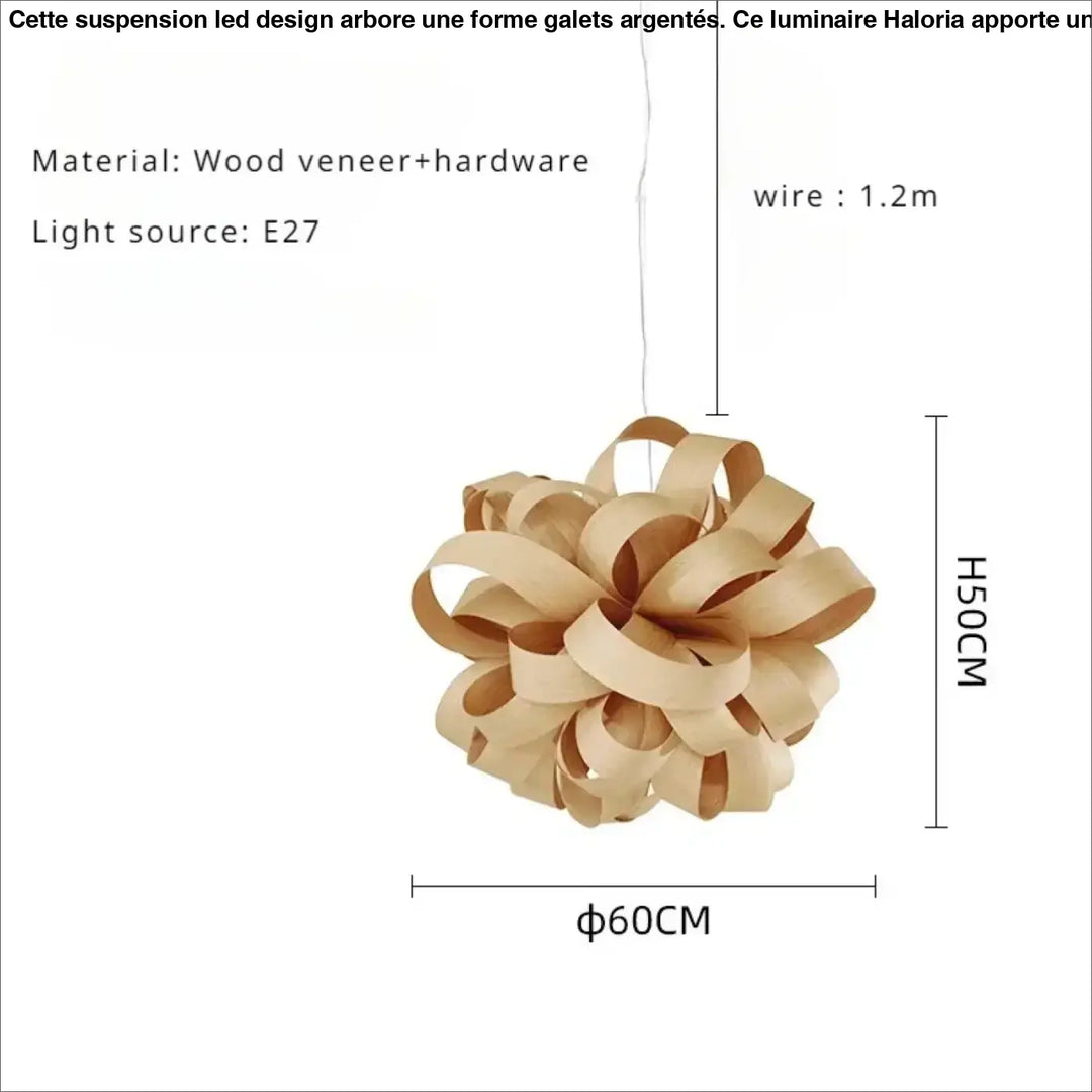 Suspension luminaire design organique en rubans de bois naturel
