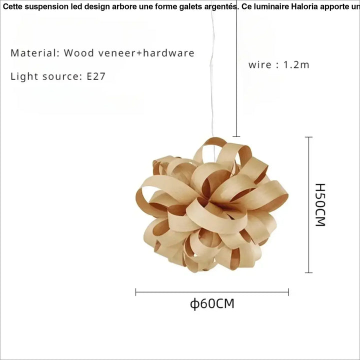 Suspension luminaire design organique en rubans de bois naturel